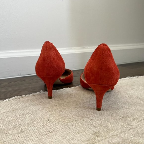 J Crew Scalloped Suede Kitten Heels in red - size 6.5 - Picture 4 of 7